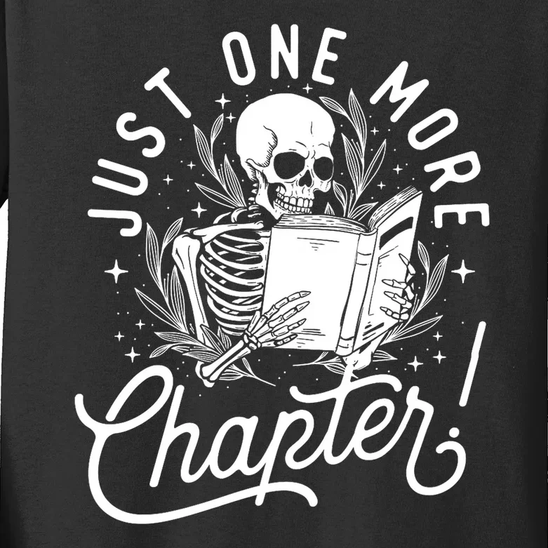 Just One More Chapter Skeleton Reader Reading Book Lover Kids Long Sleeve Shirt