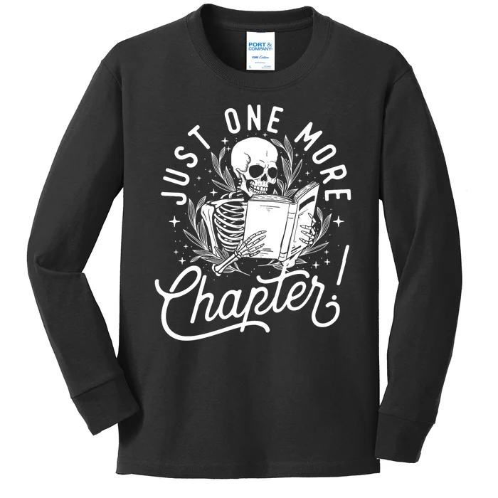 Just One More Chapter Skeleton Reader Reading Book Lover Kids Long Sleeve Shirt