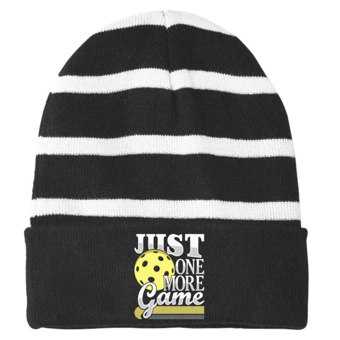 Just One More Game Pickleball Player Paddleball Striped Beanie with Solid Band