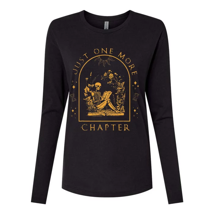 Just One More Chapter Vintage Skeleton Reading Book Reader Womens Cotton Relaxed Long Sleeve T-Shirt