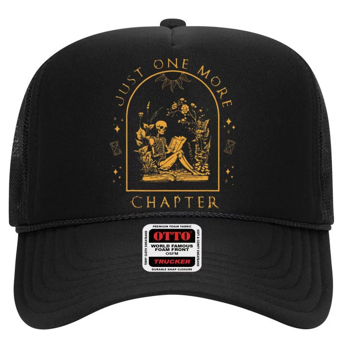 Just One More Chapter Vintage Skeleton Reading Book Reader High Crown Mesh Trucker Hat