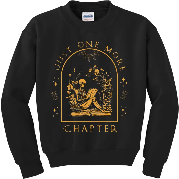 Just One More Chapter Vintage Skeleton Reading Book Reader Kids Sweatshirt