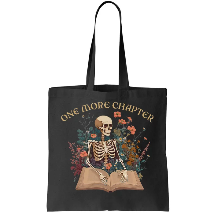 Just One More Chapter Skeleton Reading Book Lover Bookish Tote Bag