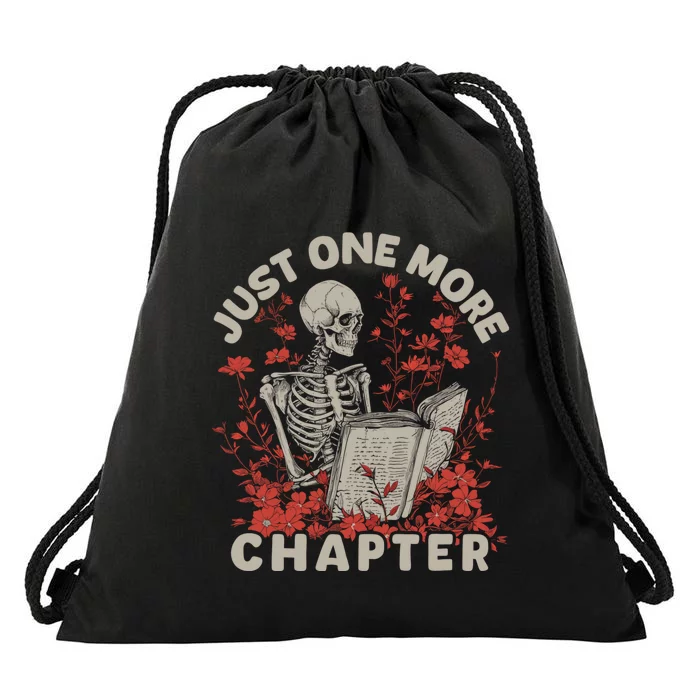 Just One More Chapter Skeleton Reading Book Lover Drawstring Bag