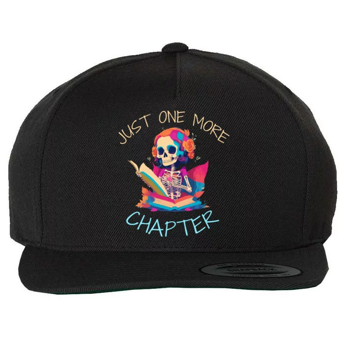 Just One More Chapter Skeleton Reading Book Funny Nerd Quote Wool Snapback Cap