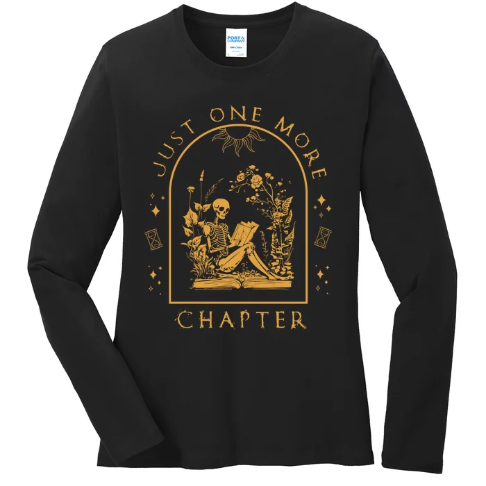 Just One More Chapter Vintage Skeleton Reading Book Reader Ladies Long Sleeve Shirt