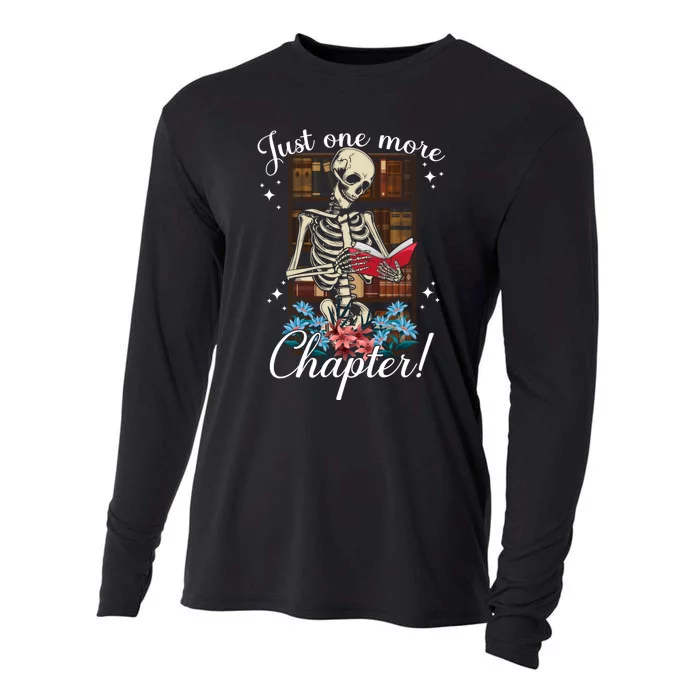 Just One More Chapter Skeleton Reading Book Lovers Funny Cooling Performance Long Sleeve Crew