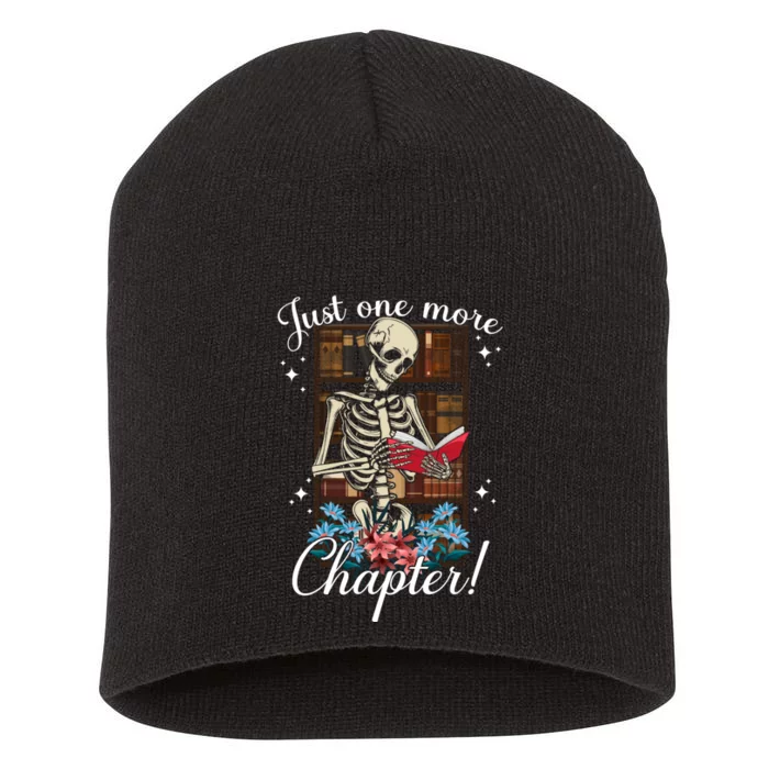 Just One More Chapter Skeleton Reading Book Lovers Funny Short Acrylic Beanie