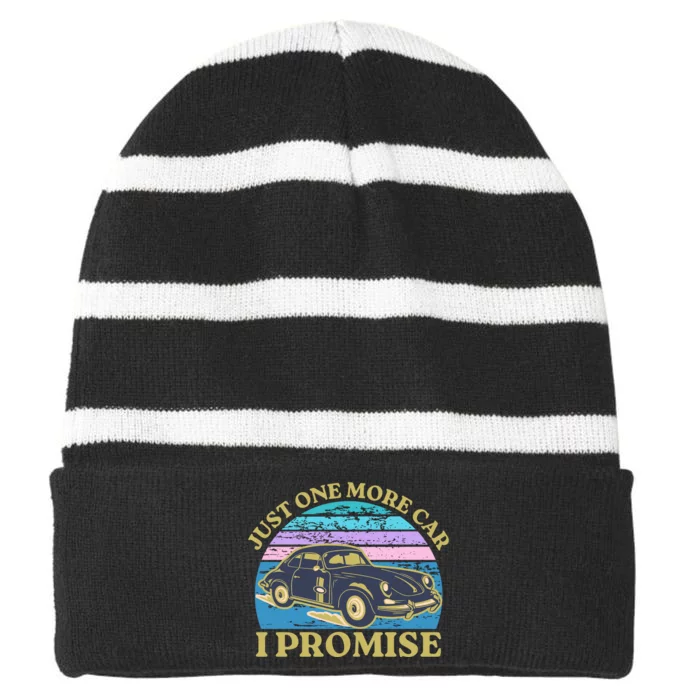 Just One More Car I Promise Funny Retro Vintage Car Lover Striped Beanie with Solid Band