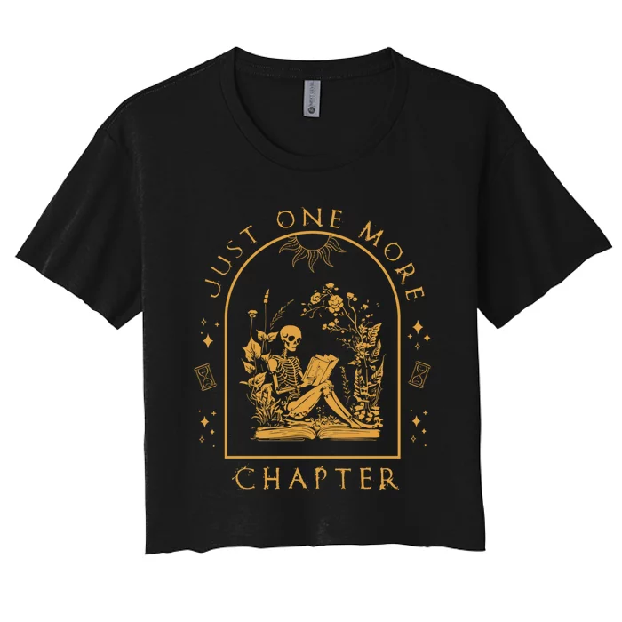 Just One More Chapter Vintage Skeleton Reading Book Reader Women's Crop Top Tee