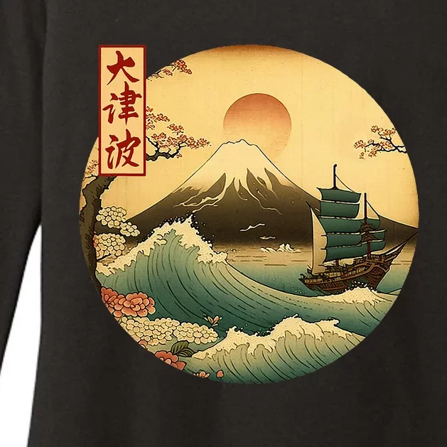 Japanese Old Ship And Mountain Fuji Kanji Japan Art Womens CVC Long Sleeve Shirt