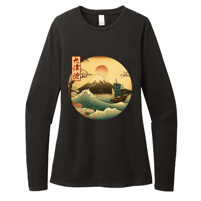 Japanese Old Ship And Mountain Fuji Kanji Japan Art Womens CVC Long Sleeve Shirt