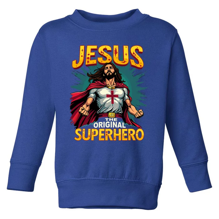 Jesus Original Superhero Comic Style Funny Christian Toddler Sweatshirt