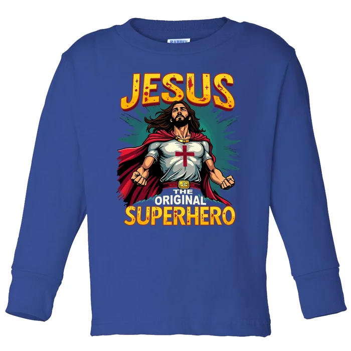 Jesus Original Superhero Comic Style Funny Christian Toddler Long Sleeve Shirt