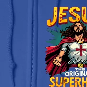 Jesus Original Superhero Comic Style Funny Christian Full Zip Hoodie