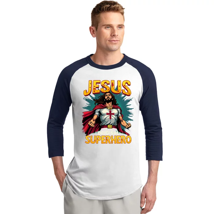 Jesus Original Superhero Comic Style Funny Christian Baseball Sleeve Shirt