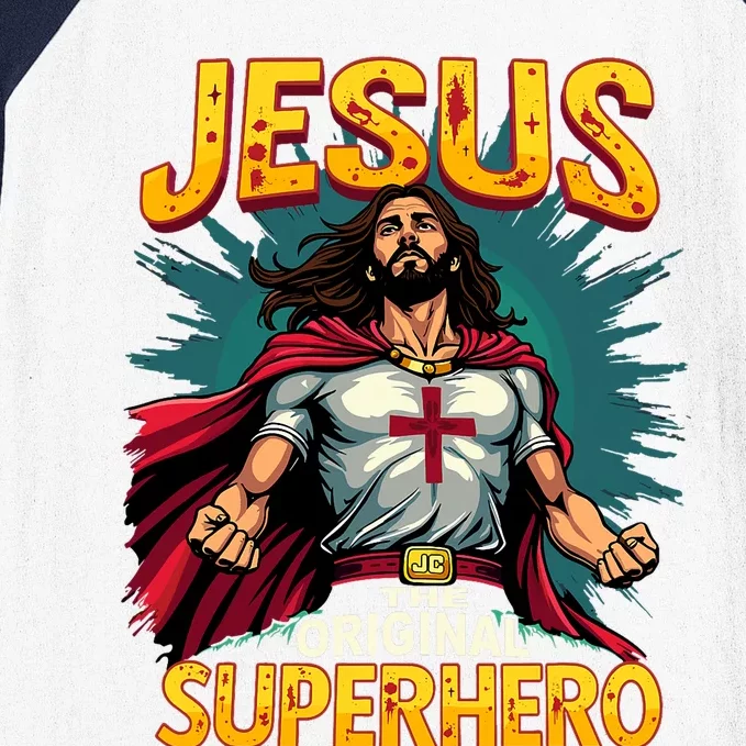 Jesus Original Superhero Comic Style Funny Christian Baseball Sleeve Shirt