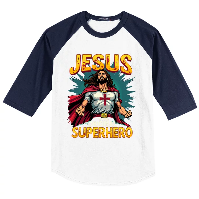 Jesus Original Superhero Comic Style Funny Christian Baseball Sleeve Shirt