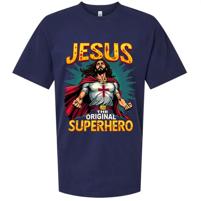 Jesus Original Superhero Comic Style Funny Christian Sueded Cloud Jersey T-Shirt