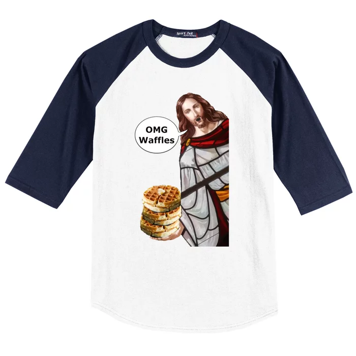 Jesus Omg Waffles Baseball Sleeve Shirt