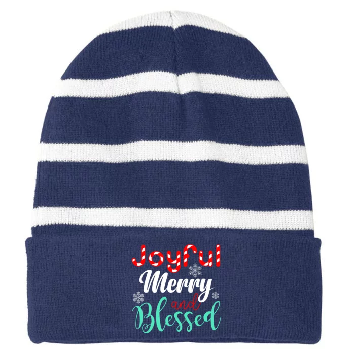 Joyful Merry And Blessed Striped Beanie with Solid Band