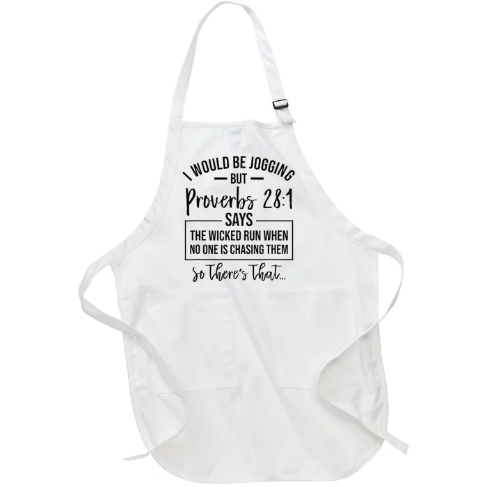 Jogging Proverbs 28 1 Running Gift Christian Bible Verse Gym Full-Length Apron With Pocket