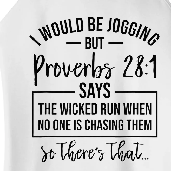 Jogging Proverbs 28 1 Running Gift Christian Bible Verse Gym Women’s Perfect Tri Rocker Tank