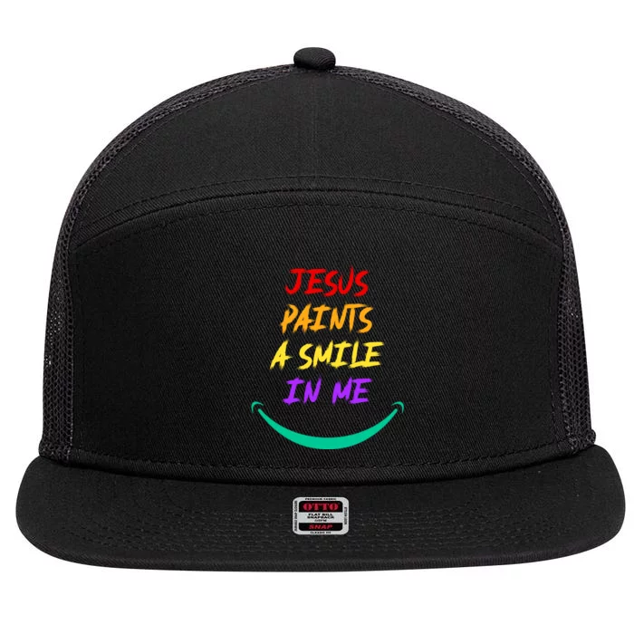 Jesus Paints A Smile In Me 7 Panel Mesh Trucker Snapback Hat