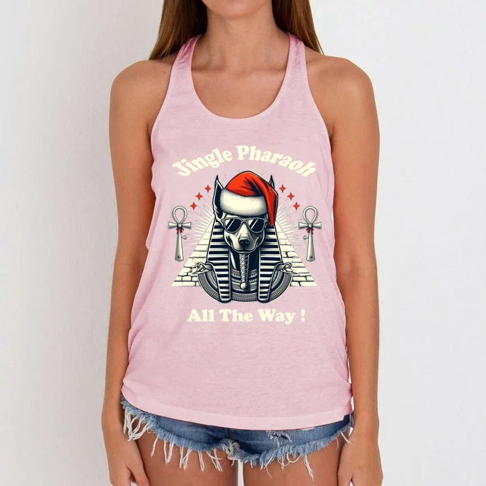 Jingle Pharaoh All The Way! Anubis In Santa Hat Gift Women's Knotted Racerback Tank