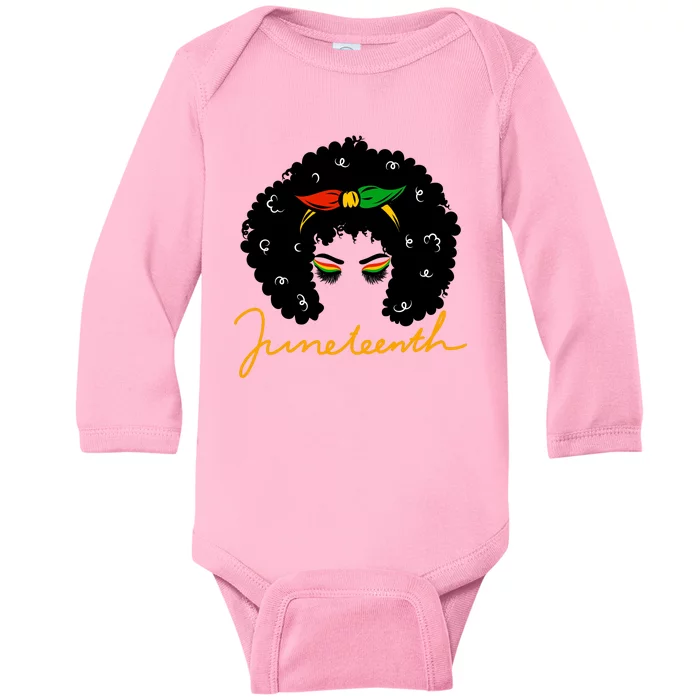 Juneteenth Pride Afro Hair Black History Baby Long Sleeve Bodysuit