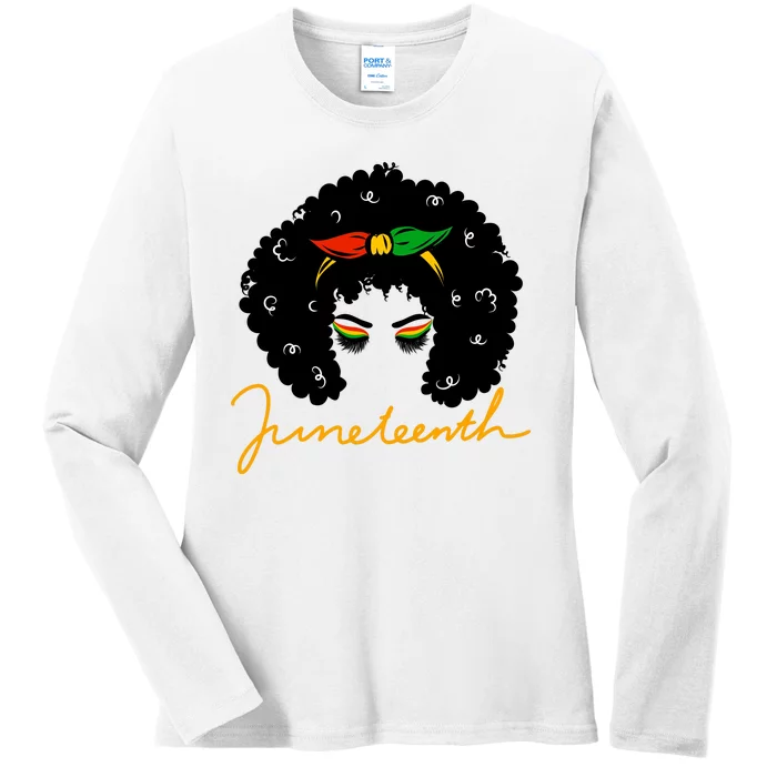 Juneteenth Pride Afro Hair Black History Ladies Long Sleeve Shirt