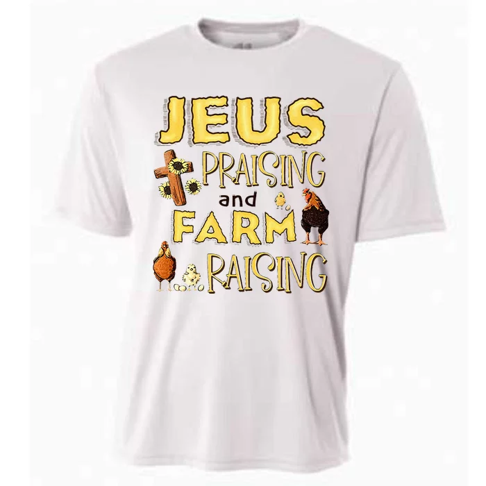 Jesus Praising And Farm Raising Chicken Farmer Christian Cooling Performance Crew T-Shirt