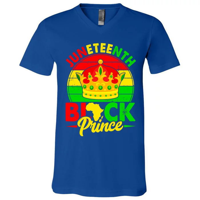 Juneteenth Prince Black Afro African June 19 Freedom Gift V-Neck T-Shirt