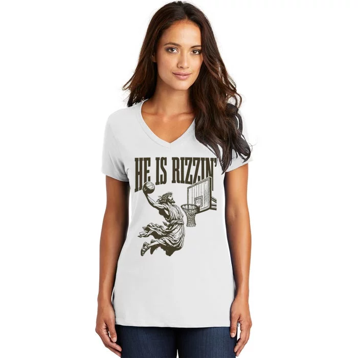 Jesus Playing Basketball Women's V-Neck T-Shirt