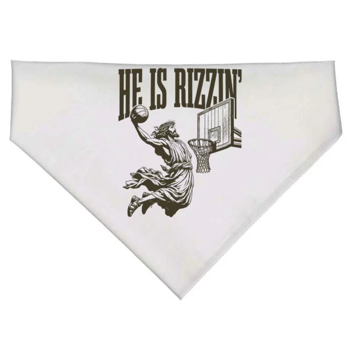 Jesus Playing Basketball He Is Rizzin USA-Made Doggie Bandana