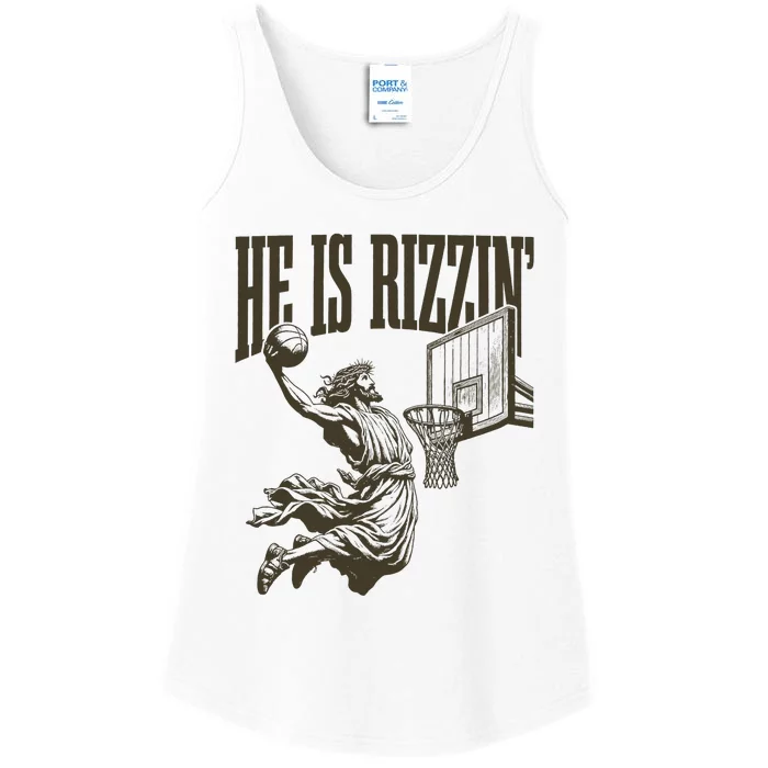 Jesus Playing Basketball He Is Rizzin Ladies Essential Tank