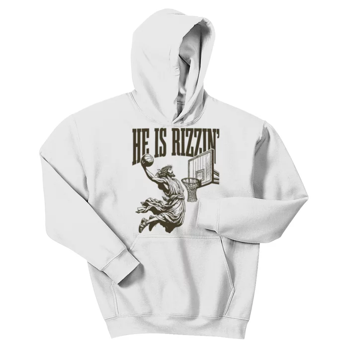 Jesus Playing Basketball He Is Rizzin Kids Hoodie