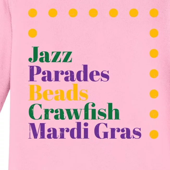 Jazz Parades Beads Crawfish Mardi Gras Baby Long Sleeve Bodysuit