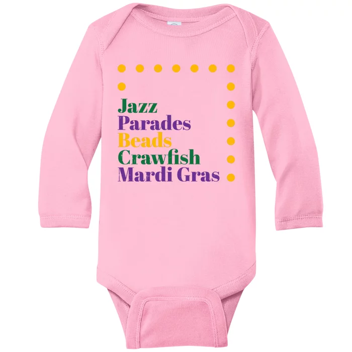 Jazz Parades Beads Crawfish Mardi Gras Baby Long Sleeve Bodysuit