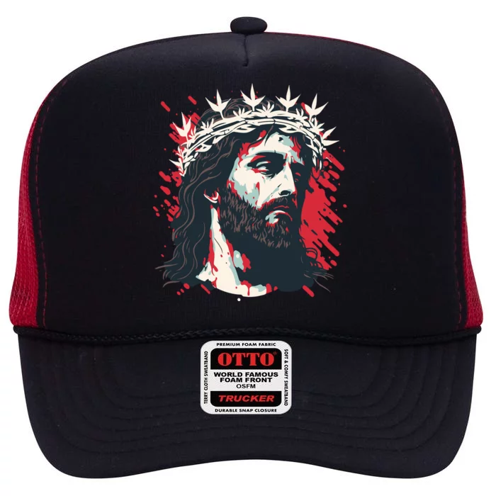 Jesus Painting Christianity High Crown Mesh Trucker Hat