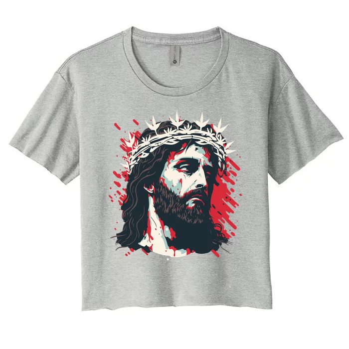 Jesus Painting Christianity Women's Crop Top Tee