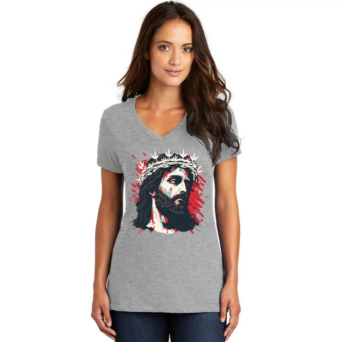 Jesus Painting Christianity Women's V-Neck T-Shirt