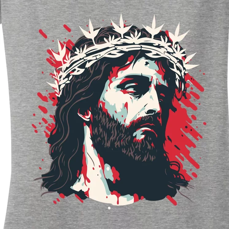 Jesus Painting Christianity Women's V-Neck T-Shirt