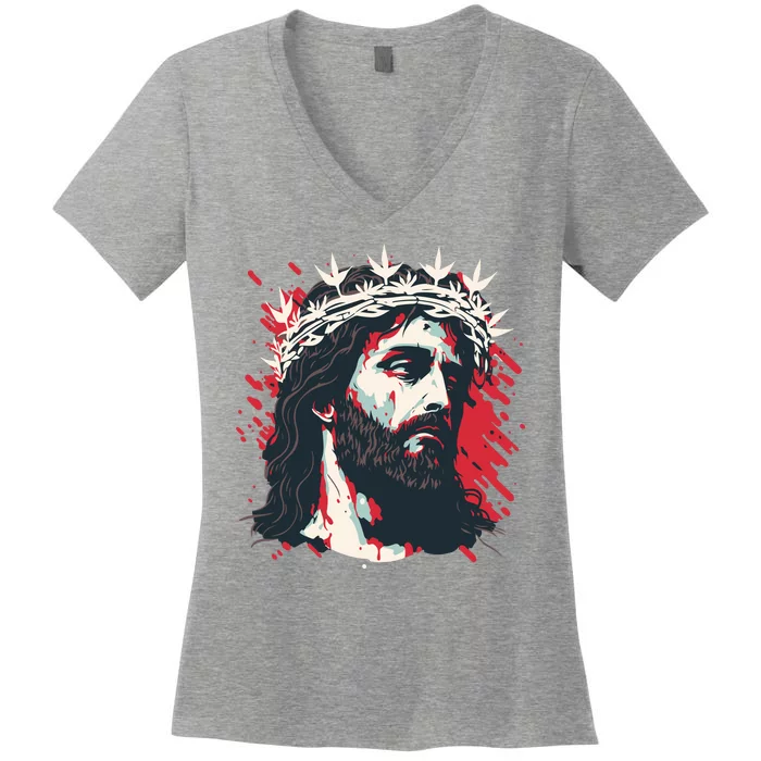 Jesus Painting Christianity Women's V-Neck T-Shirt