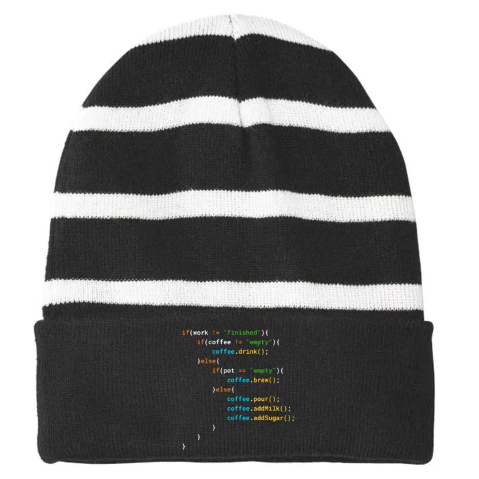 Java Programmer Coffee Coding Funny Coders Coffee Lover Striped Beanie with Solid Band