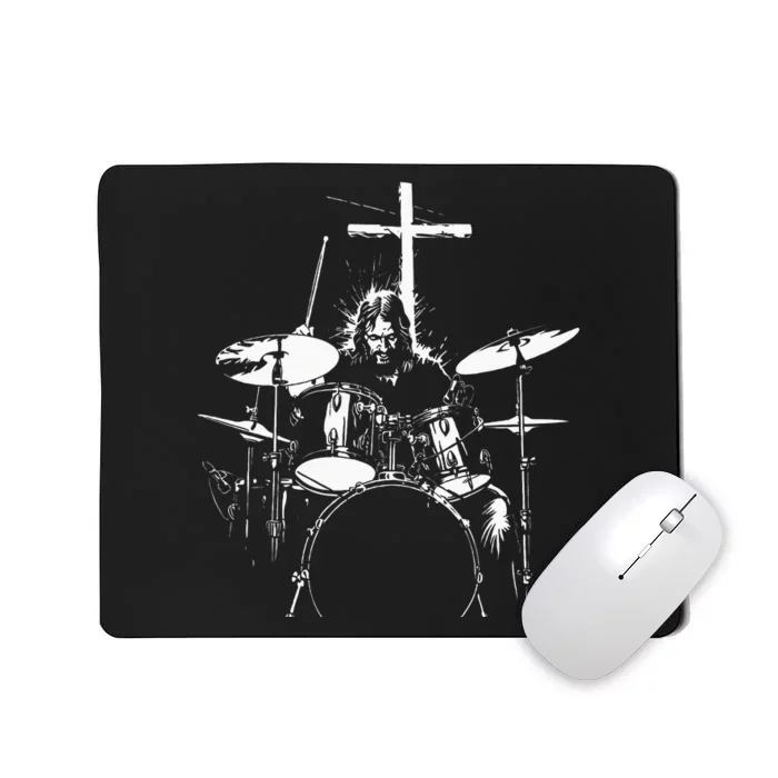 Jesus Playing Drums Christian Drummer Cross Mousepad