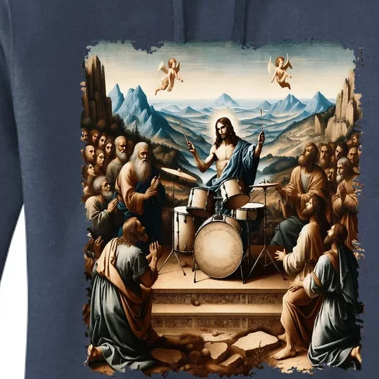 Jesus Playing Drums Women's Pullover Hoodie