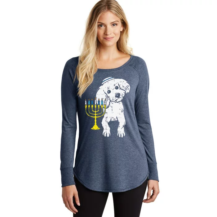 Jewish Poodle Dog Menorah Hanukkah Pajamas Chanukah PJs Women's Perfect Tri Tunic Long Sleeve Shirt