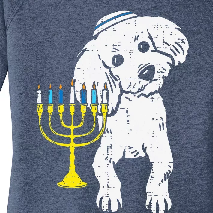 Jewish Poodle Dog Menorah Hanukkah Pajamas Chanukah PJs Women's Perfect Tri Tunic Long Sleeve Shirt