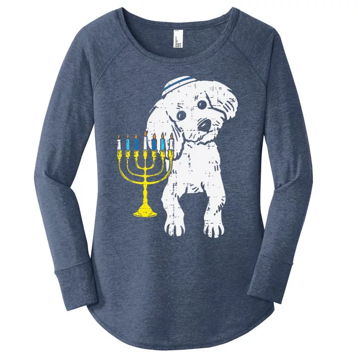 Jewish Poodle Dog Menorah Hanukkah Pajamas Chanukah PJs Women's Perfect Tri Tunic Long Sleeve Shirt